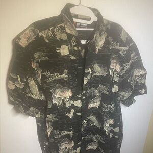 Reel Legends Men’s Fishing Shirt L – Bass Fish Print.